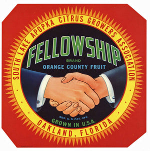 Fellowship Brand Vintage Florida Citrus Crate Label