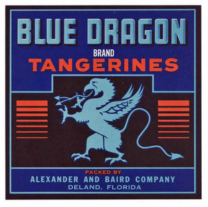 Blue Dragon Brand Vintage Deland Florida Citrus Crate Label 7x7