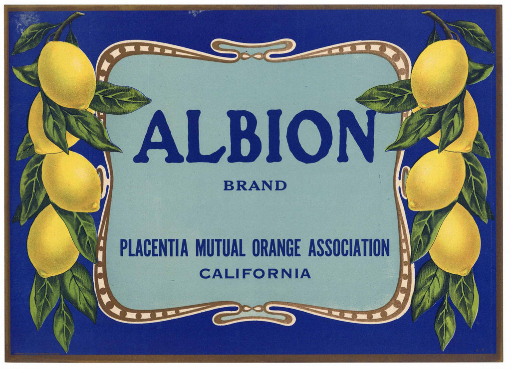 Albion Brand Vintage Placentia Lemon Crate Label