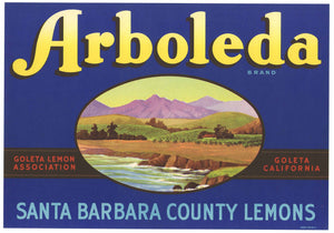 Arbodela Brand Vintage Santa Barbara County Lemon Crate Label