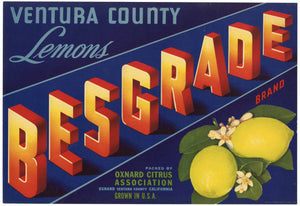 Besgrade Brand Vintage Oxnard Lemon Crate Label