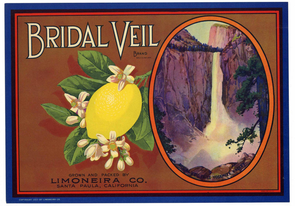 Bridal Veil Brand Vintage Santa Paula Lemon Crate Label