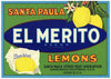 El Merito Brand Vintage Santa Paula Lemon Crate Label