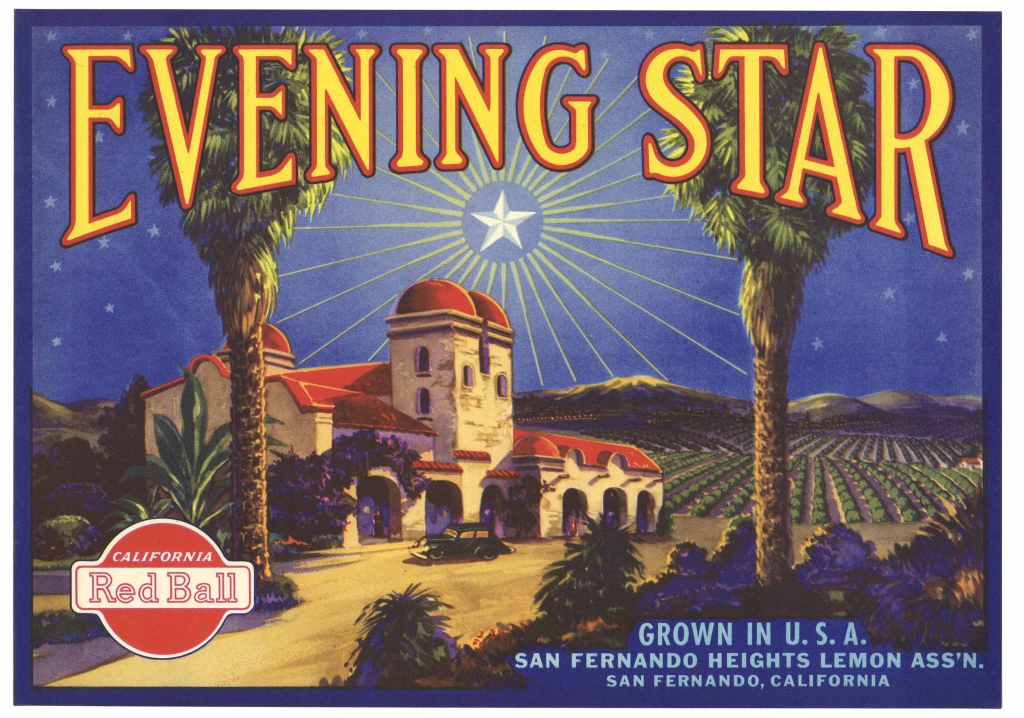 Evening Star Brand Vintage San Fernando Lemon Crate Label