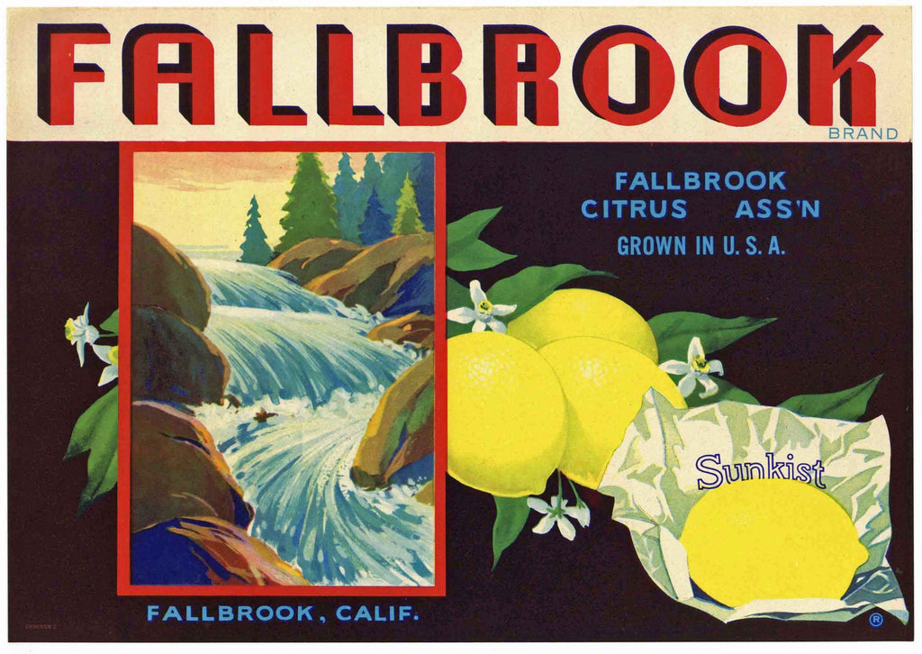 Fallbrook Brand Vintage Lemon Crate Label