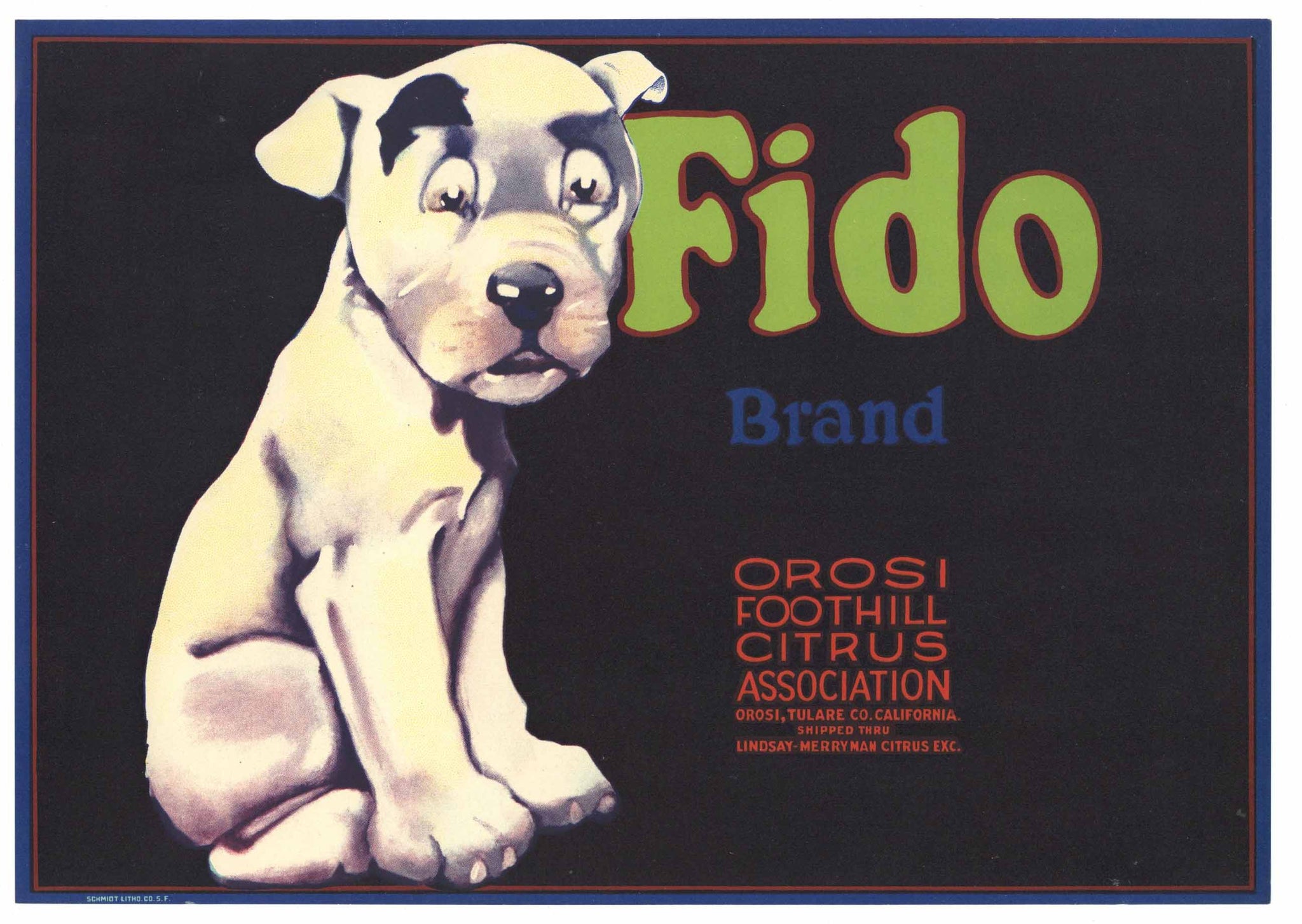 Fido Brand Vintage Tulare County Lemon Crate Label