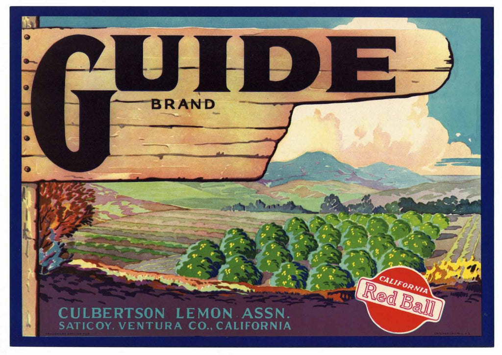 Guide Brand Vintage Ventura County Lemon Crate Label