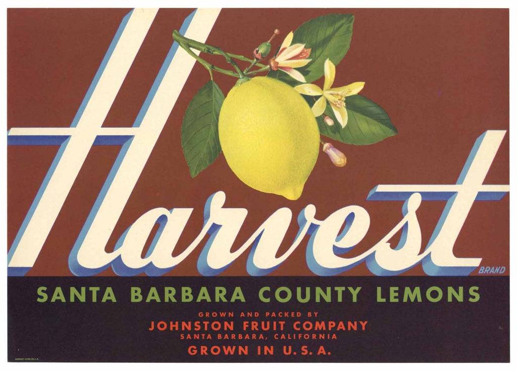 Harvest Brand Vintage Santa Barbara Lemon Crate Label