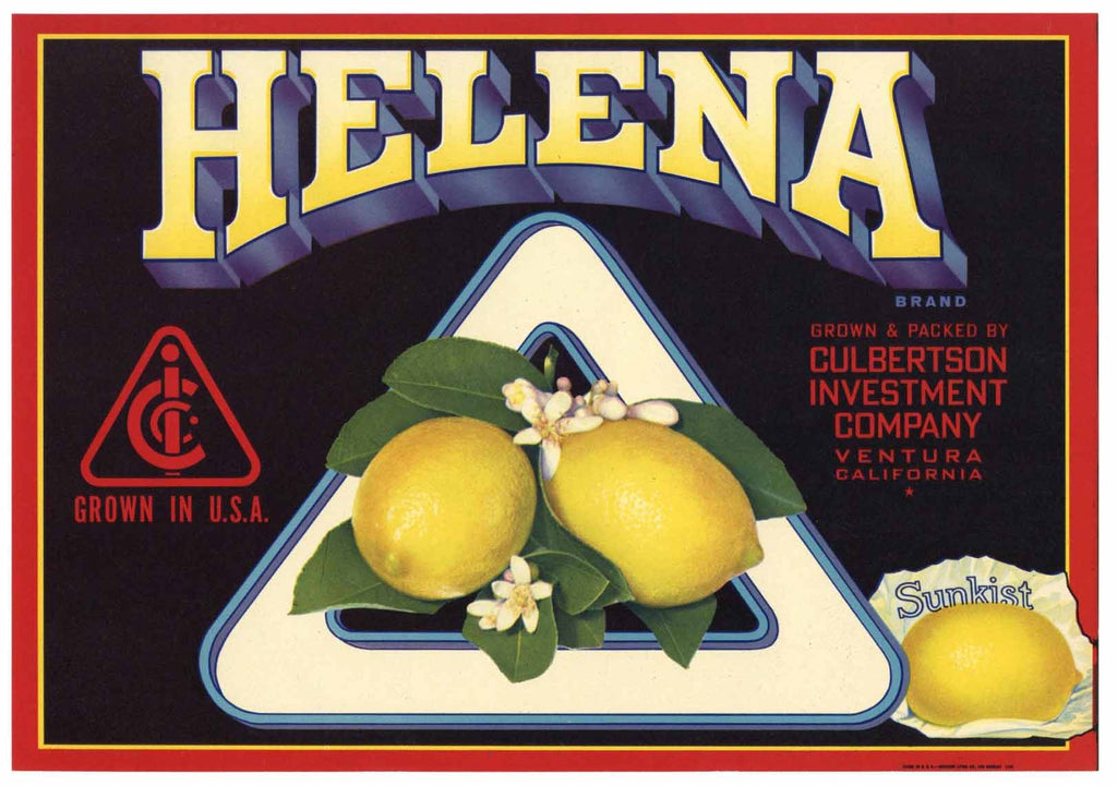 Helena Brand Vintage Ventura County Lemon Crate Label