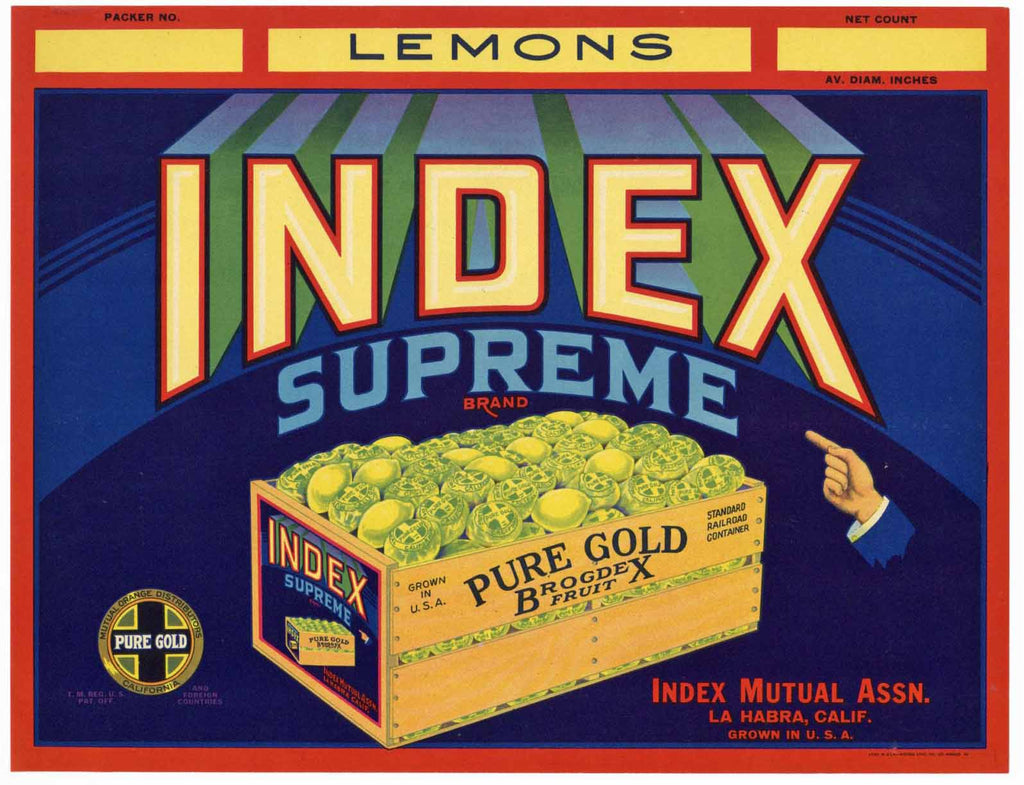 Index Supreme Brand Vintage La Habra Lemon Crate Label
