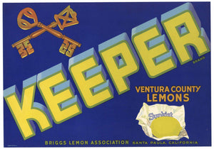 Keeper Brand Vintage Ventura County Lemon Crate Label