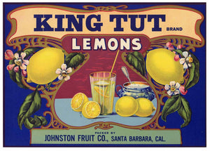 King Tut Brand Vintage Santa Barbara Lemon Crate Label