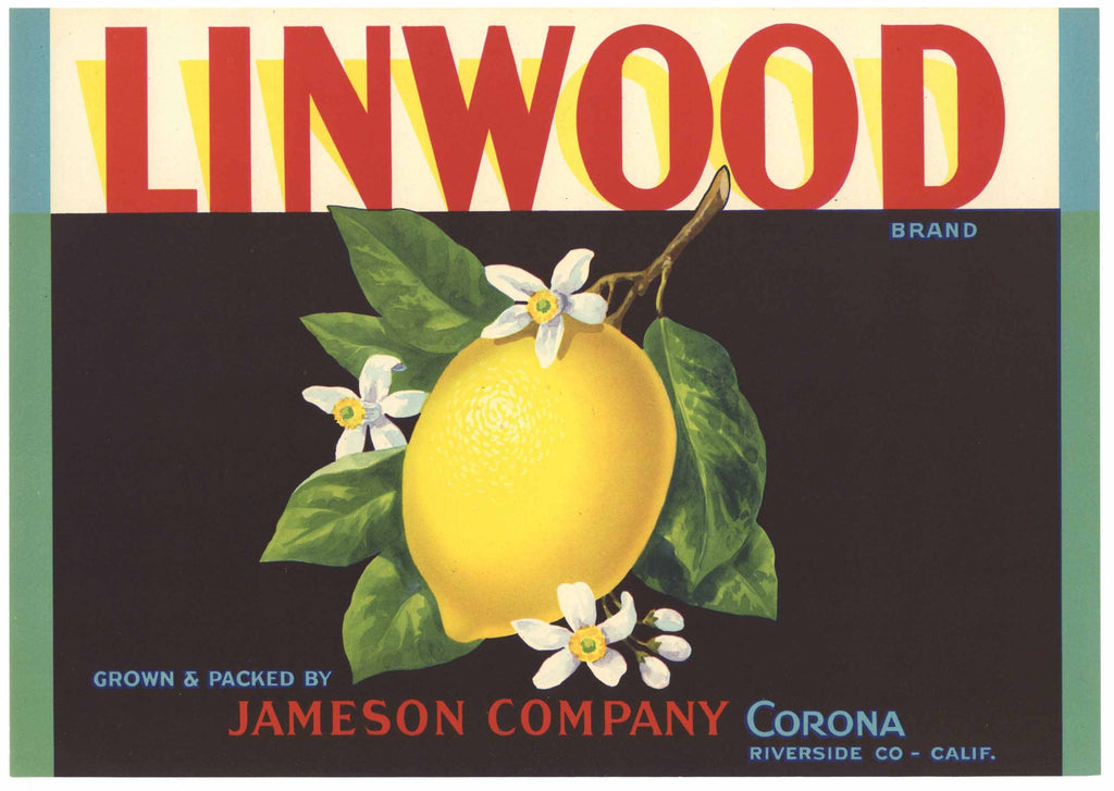 Linwood Brand Vintage Riverside County Lemon Crate Label
