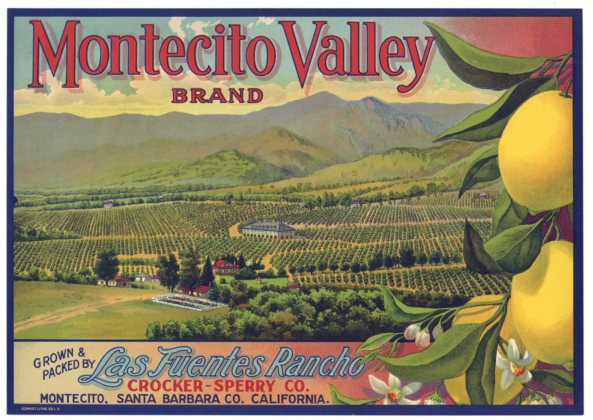 Montectio Valley Brand Vintage Lemon Crate Label