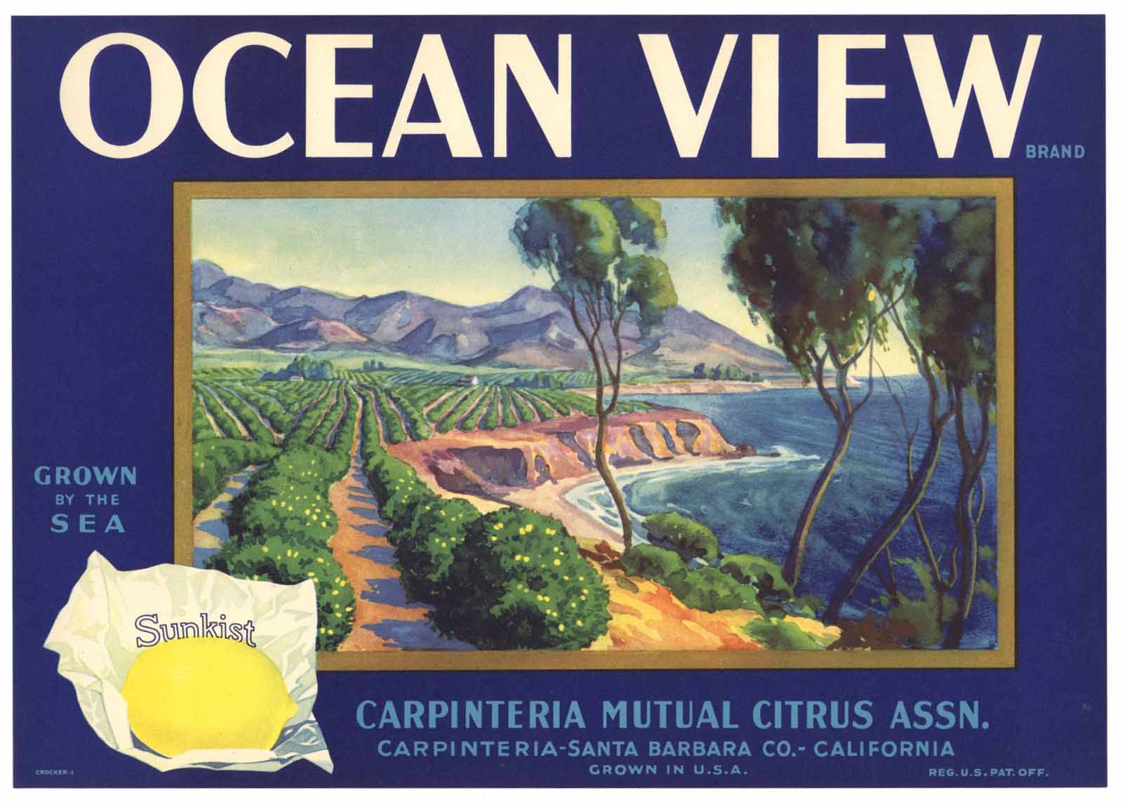 Ocean View Brand Vintage Santa Barbara Lemon Crate Label