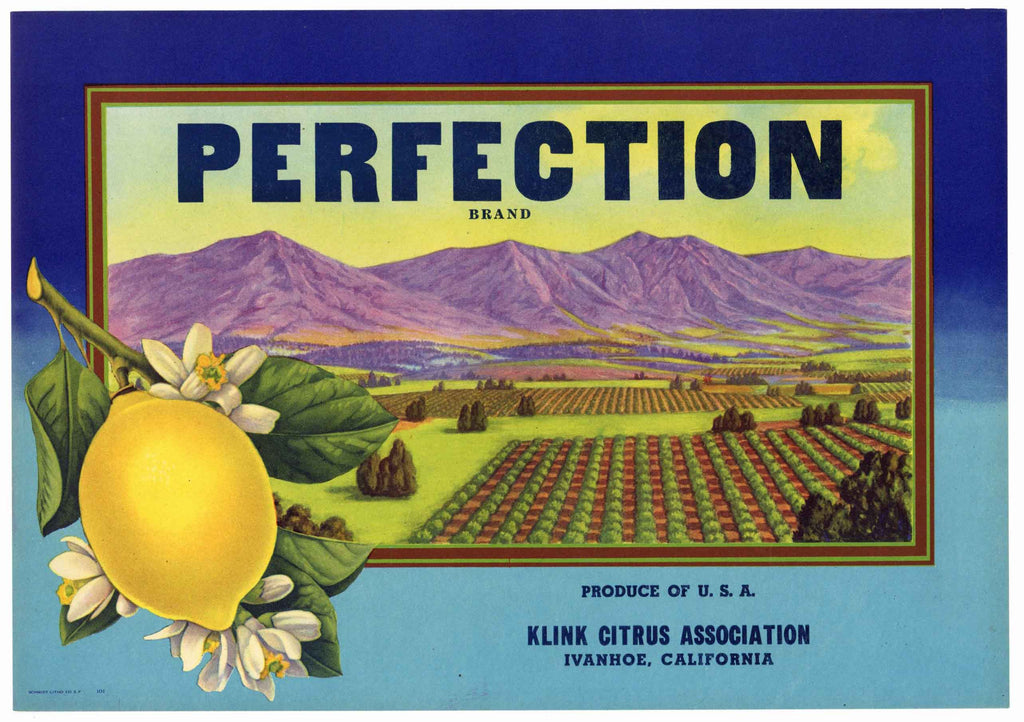 Perfection Brand Vintage Lemon Crate Label, stock