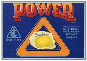 Power Brand Vintage Ventura Lemon Crate Label