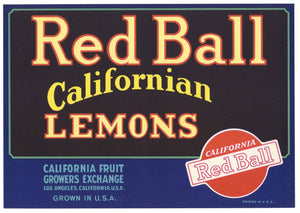 Red Ball Brand Vintage Lemon Crate Label