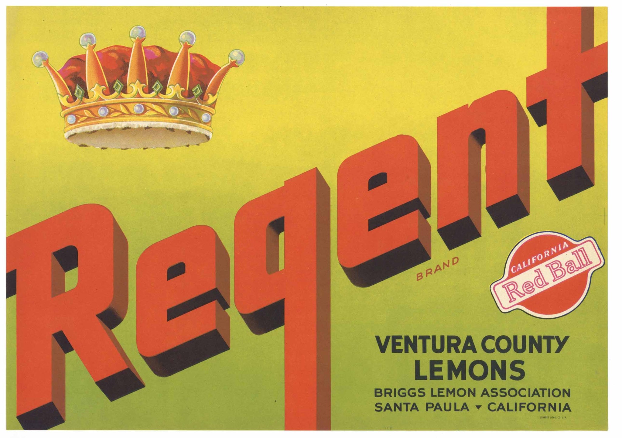Regent Brand Vintage Santa Paula Lemon Crate Label
