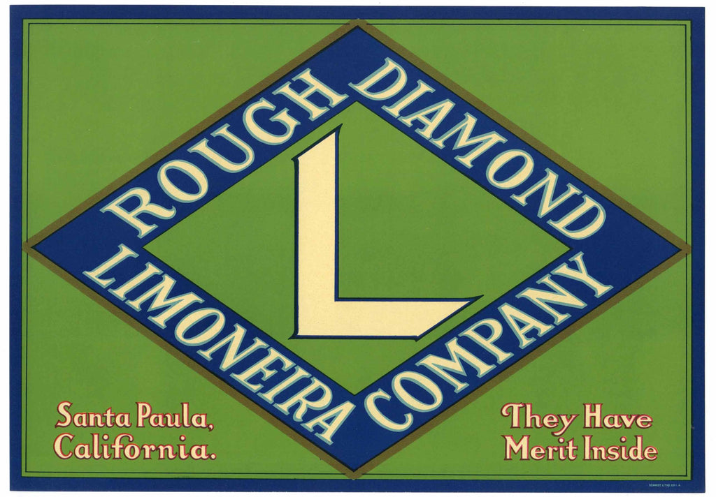 Rough Daimond Brand Vintage Santa Paula Lemon Crate Label