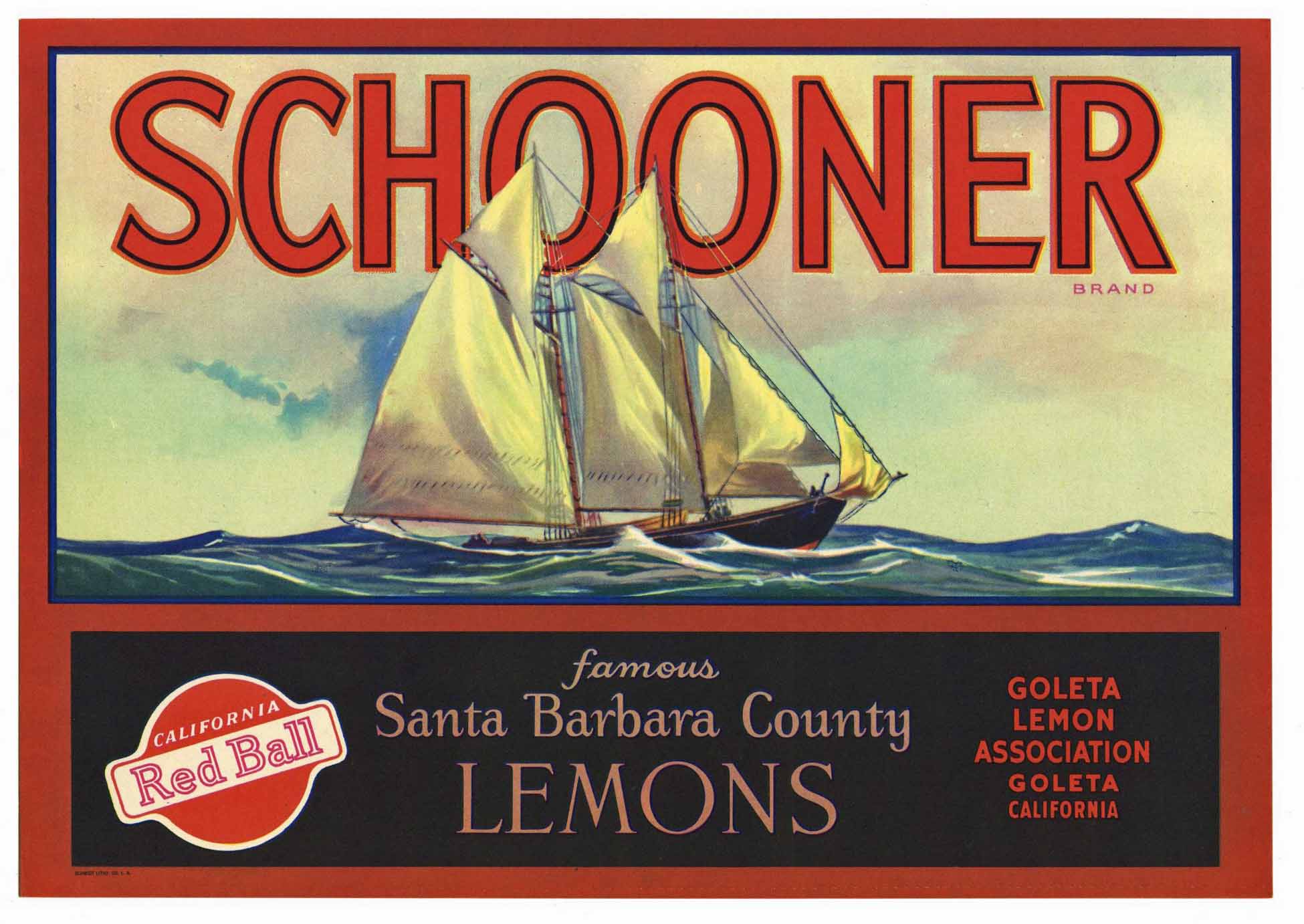 Schooner Brand Vintage Goleta Lemon Crate Label L