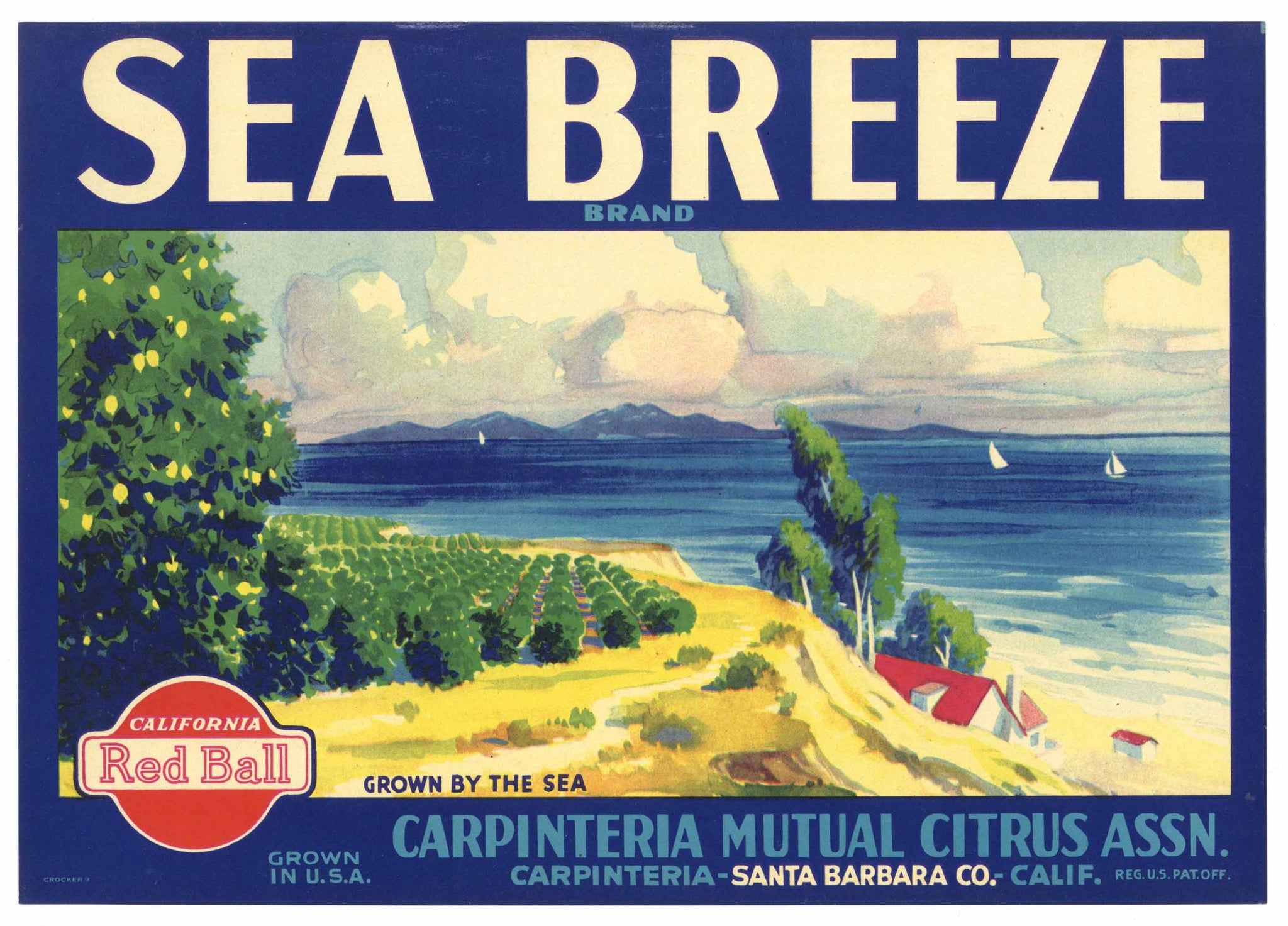 Sea Breeze Brand Vintage Carpinteria California Lemon Crate Label