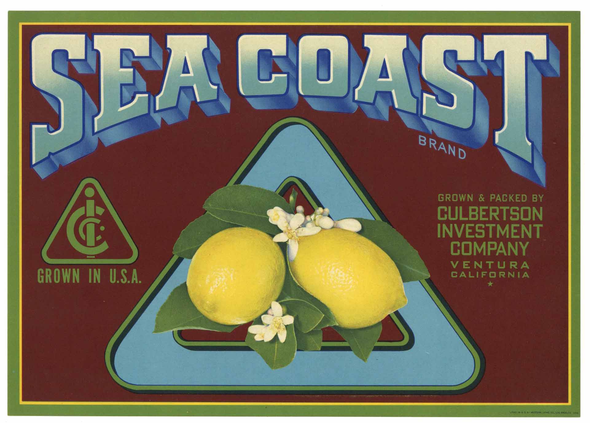 Sea Coast Brand Vintage Ventura California Lemon Crate Label