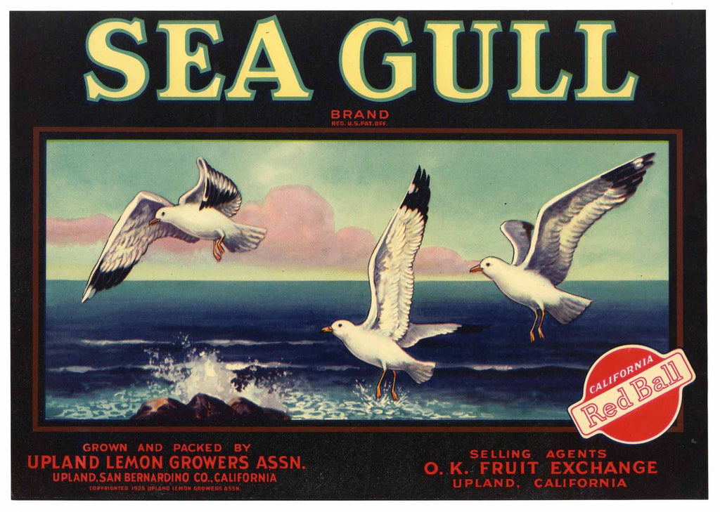 Sea Gull Brand Vintage Upland California Lemon Crate Label