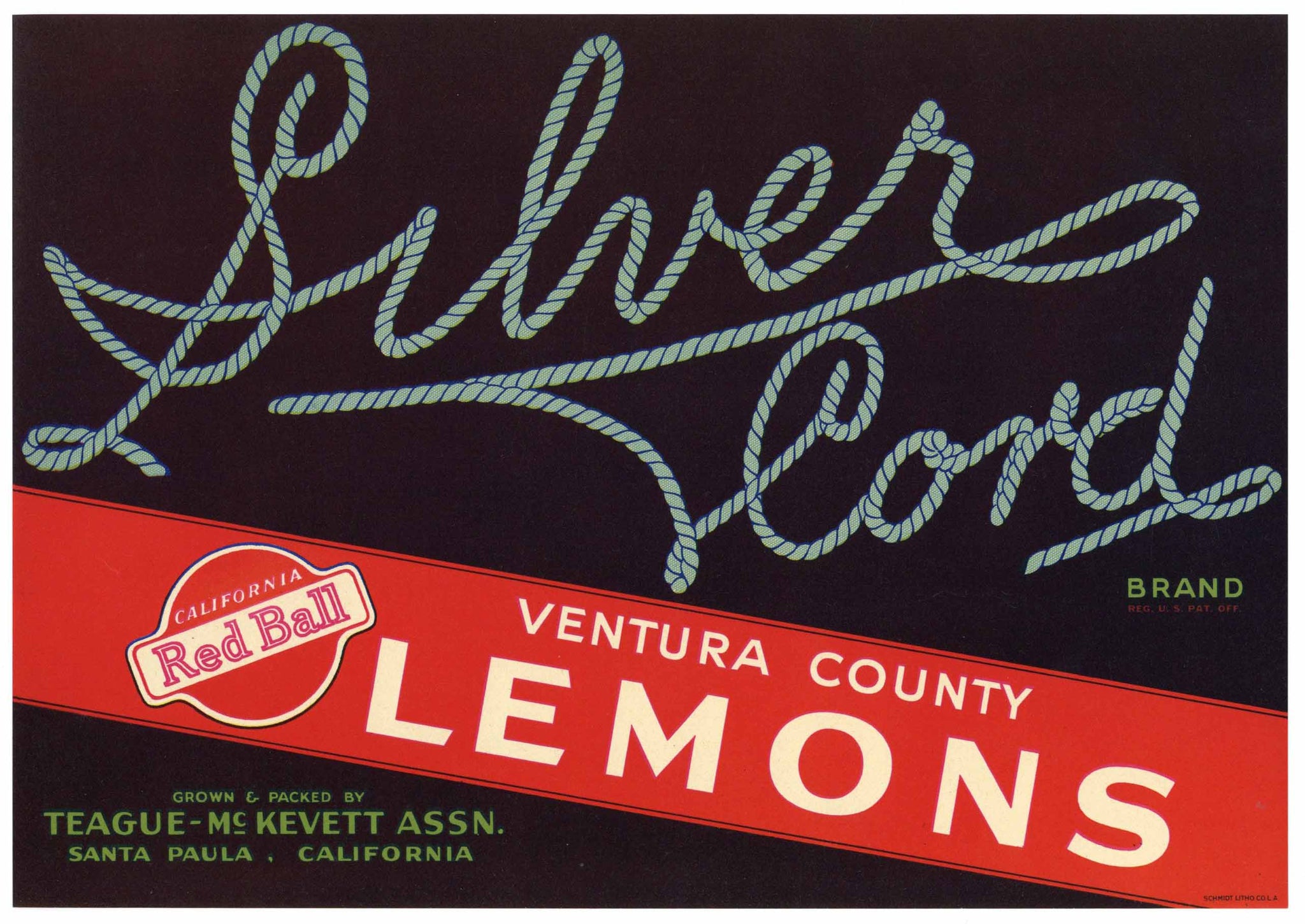 Silver Cord Brand Vintage Santa Paula California Lemon Crate Label