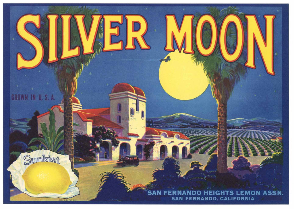Silver Moon Brand Vintage San Fernando California Lemon Crate Label