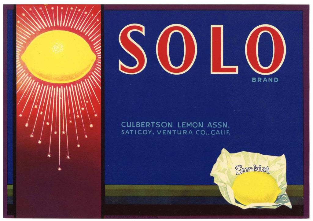 Solo Brand Vintage Saticoy California Lemon Crate Label
