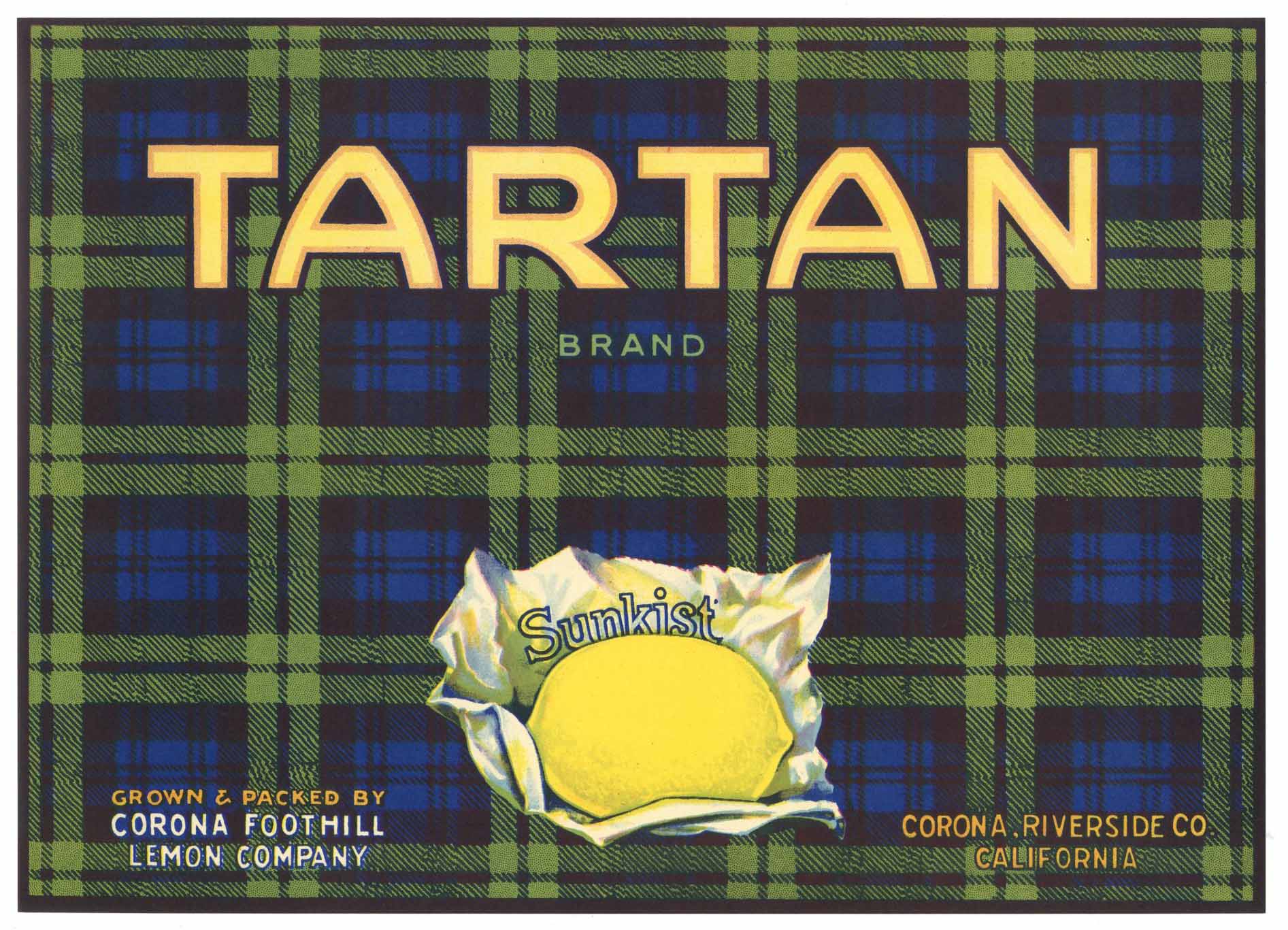 Tartan Brand Vintage Corona California Lemon Crate Label