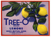 Tree-O Brand Vintage La Habra California Lemon Crate Label