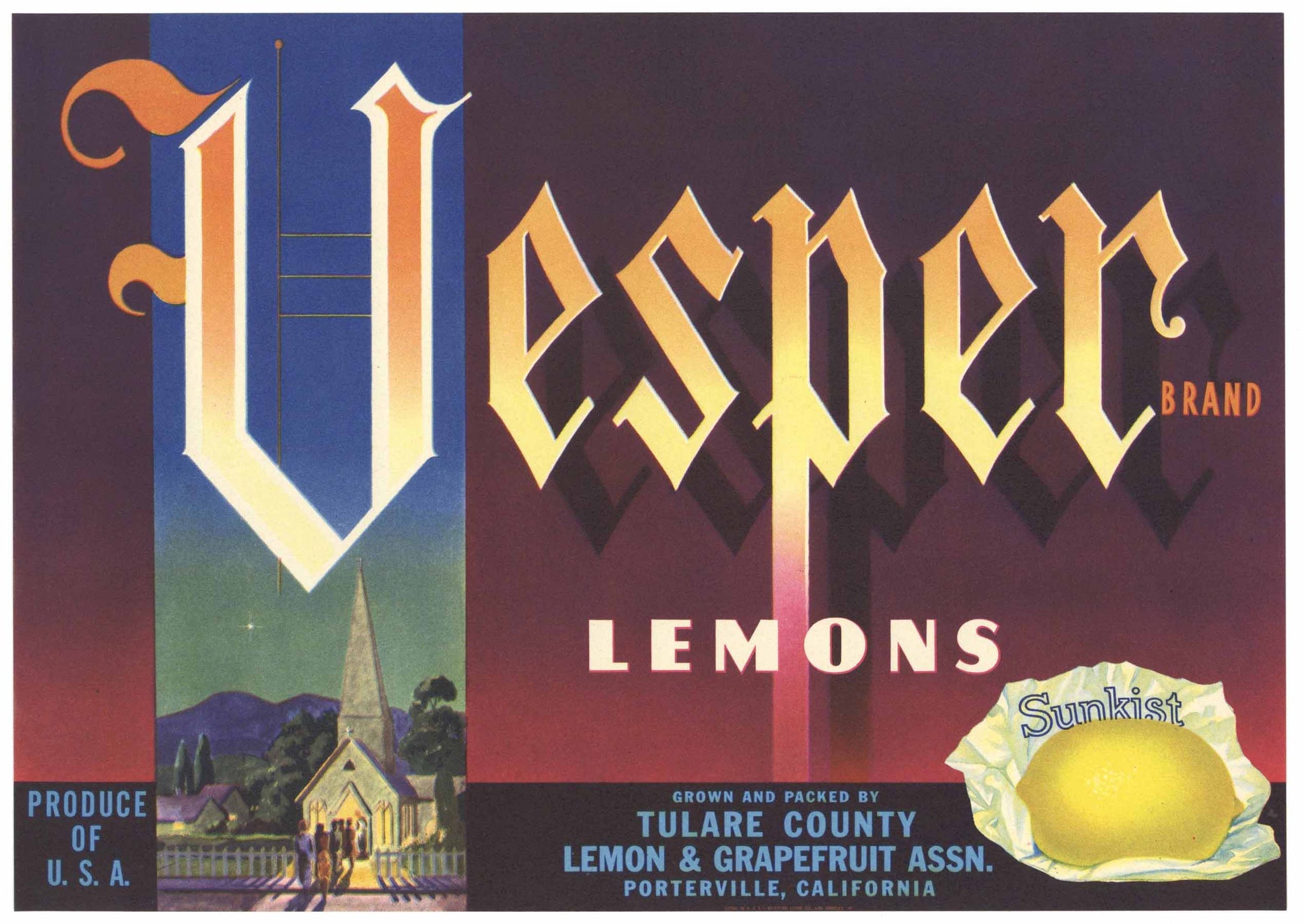 Vesper Brand Vintage Tulare County Lemon Crate Label