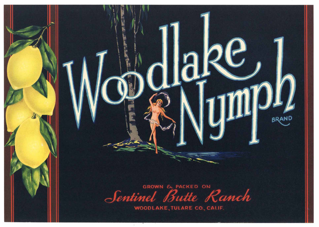 Woodlake Nymph Brand Vintage Lemon Crate Label