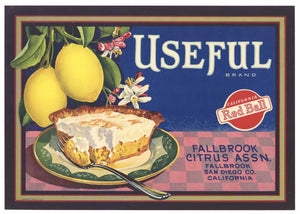 Useful Brand Vintage Fallbrook California Lemon Crate Label