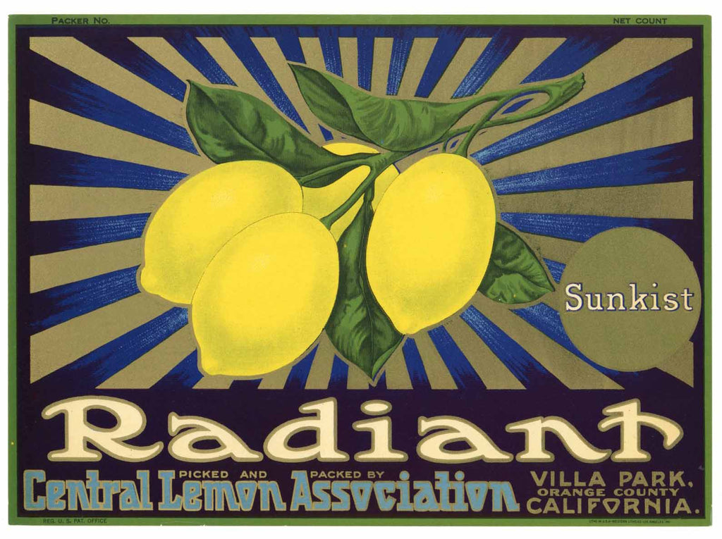 Radiant Brand Vintage Villa Park Lemon Crate Label