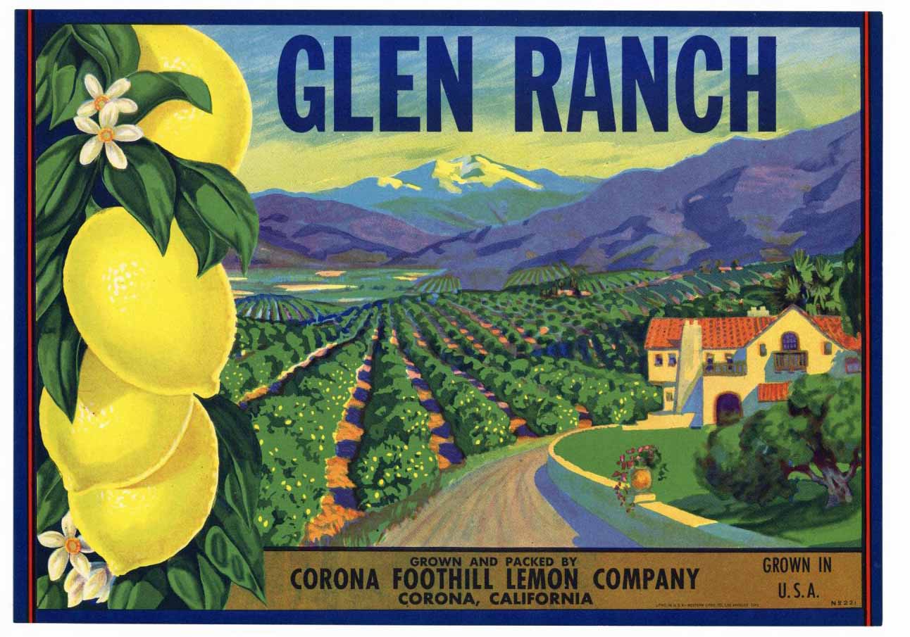 Glen Ranch Brand Vintage Corona Lemon Crate Label
