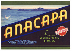 Anacapa Brand Vintage Ventura County Lemon Crate Label