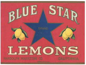 Blue Star Brand Vintage Randolph Marketing Lemon Crate Label