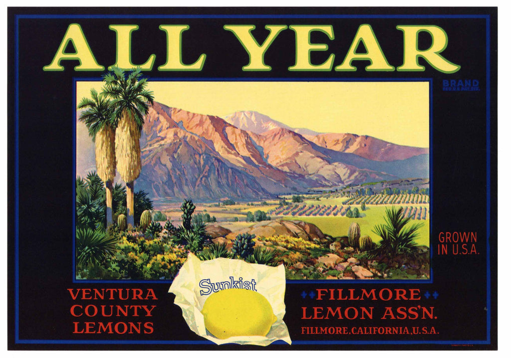 All Year Brand Vintage Fillmore Lemon Crate Label