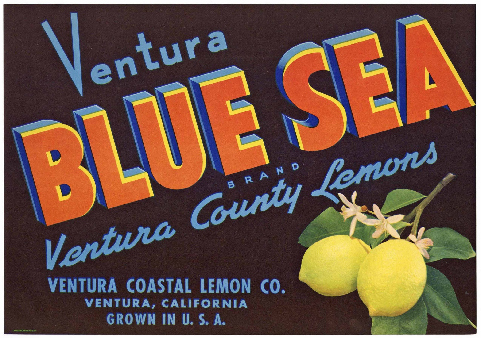 Blue Sea Brand Vintage Ventura County Lemon Crate Label