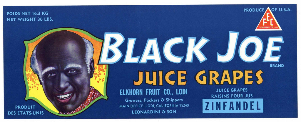 Black Joe Brand Vintage Zinfandel Grape Crate Label