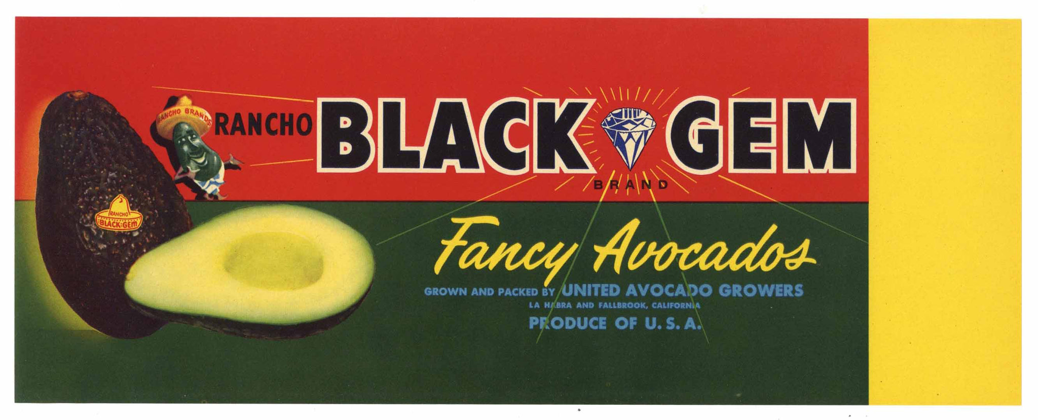 Black Gem Brand Vintage La Habra Avocado Crate Label