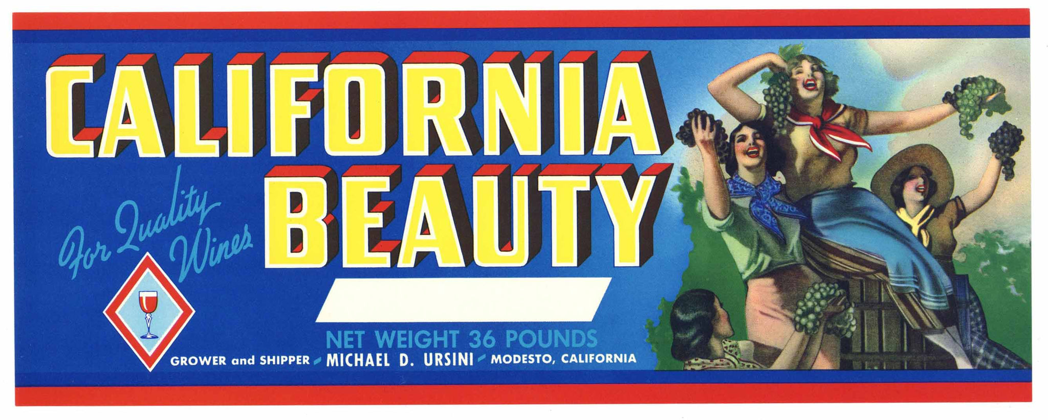 California Beauty Brand Vintage Wine Grape Crate Label