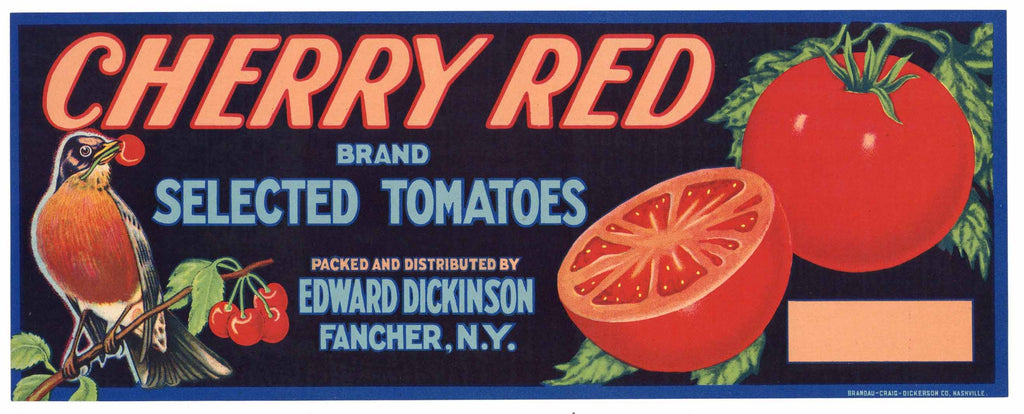 Cherry Red Brand Vintage Fancher, New York Tomato Crate Label