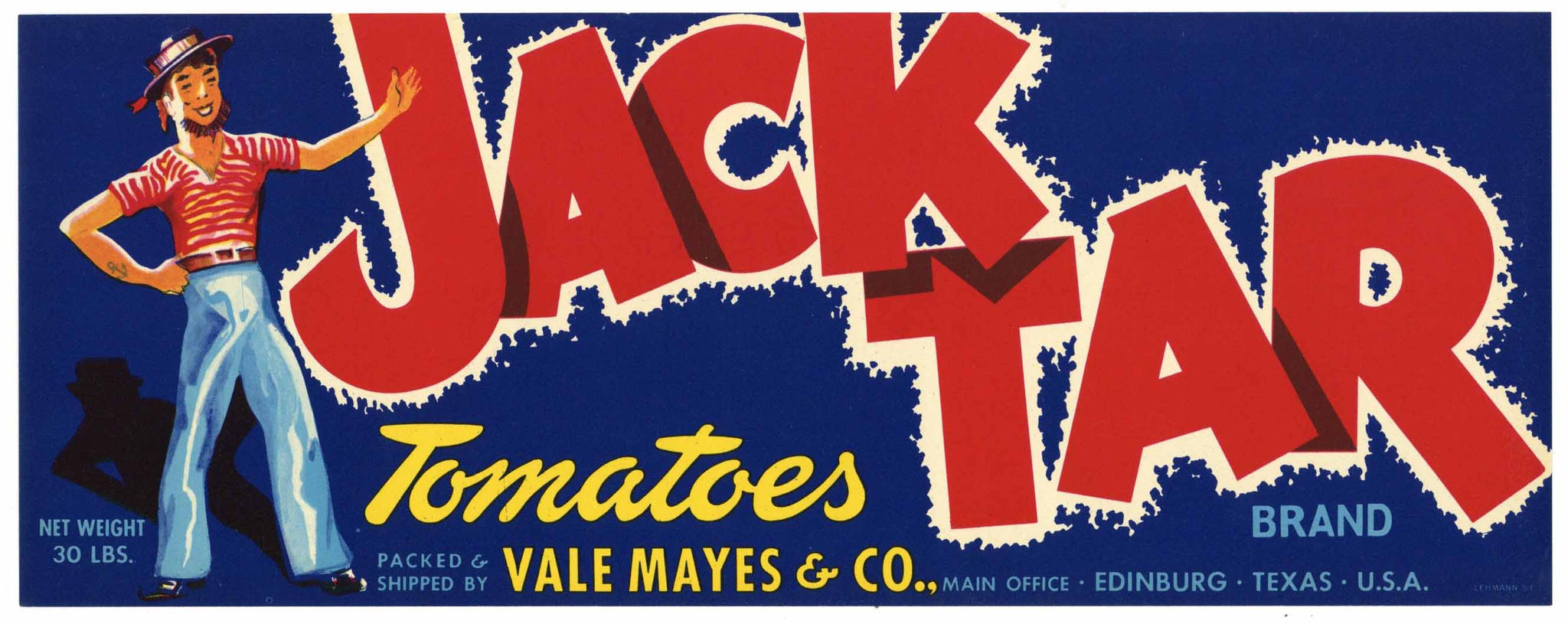 Jack Tar Brand Vintage Edinburg Texas Tomato Crate Label