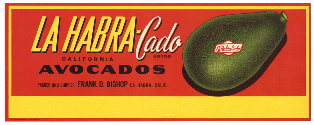 La Habra Cado Brand Vintage La Habra Avocado Crate Label, large