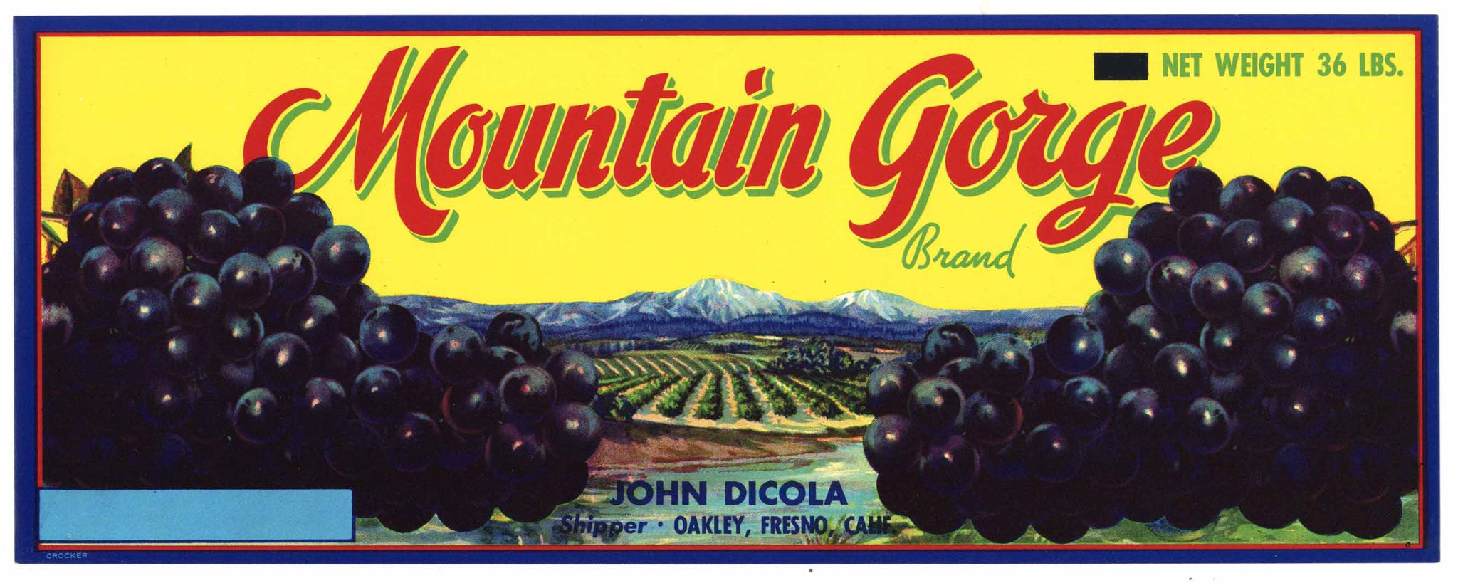 Mountain Gorge Brand Vintage Oakley Grape Crate Label