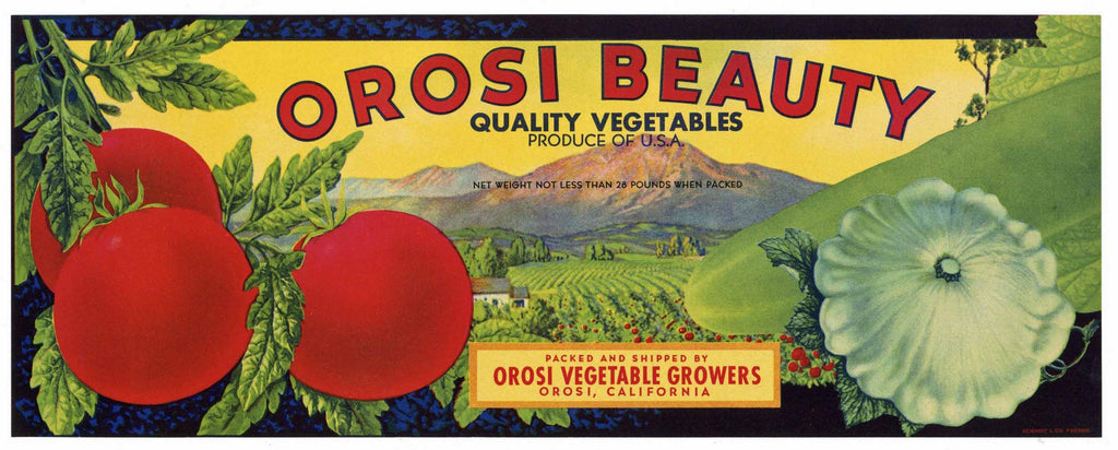 Orosi Beauty Brand Vintage Vegetable Crate Label